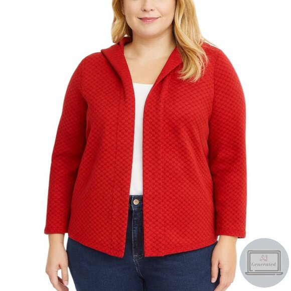 J JIll Womens Hooded Cardigan Red Textured Knit Open Front Long Sleeve Size L - Picture 1 of 12
